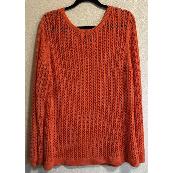 A.N.A Long-Sleeve Pointelle Open-Stitch Sweater Plus Size 3X Orange Pumpkin Fall - Picture 2 of 9